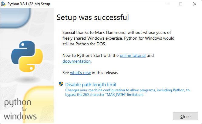 Python setup was seccessful