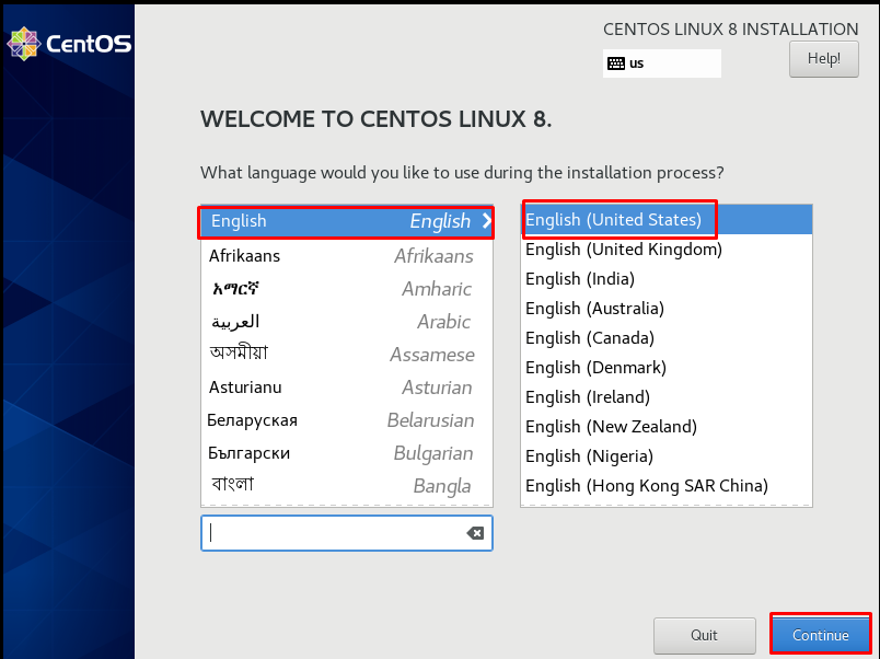 centos 8 language option