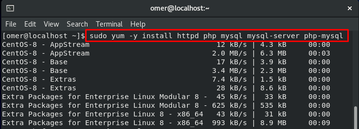 install httpd php mysql mysql-server php-mysql