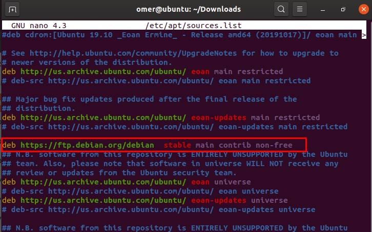 nano /etc/apt/sources.list