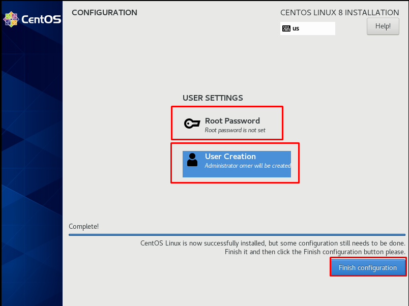 Finish configuration