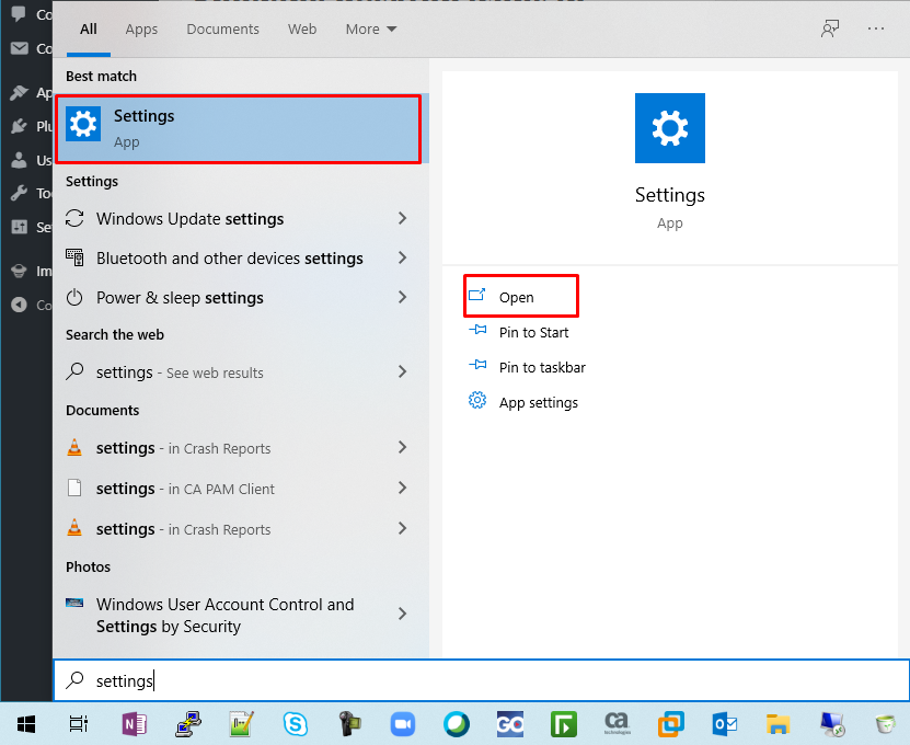Windows 10 start menu and Settings