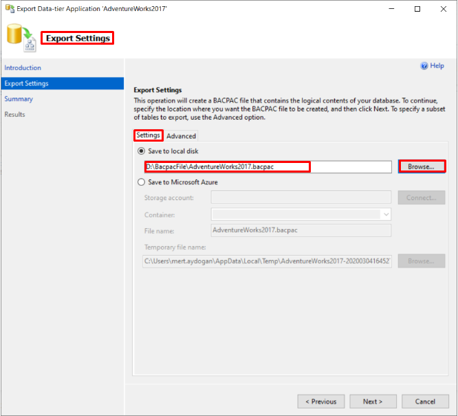 Export Settings