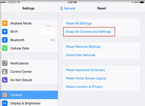Erase All Content and Settings
