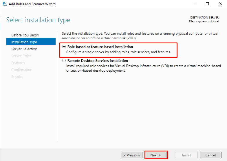 Select installation type