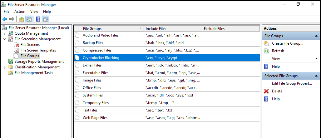 template under File Groups