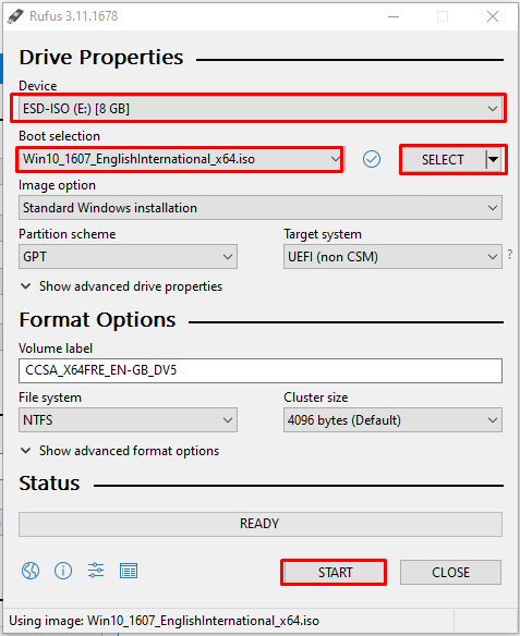 Create bootable USB of Windows 10 using Rufus