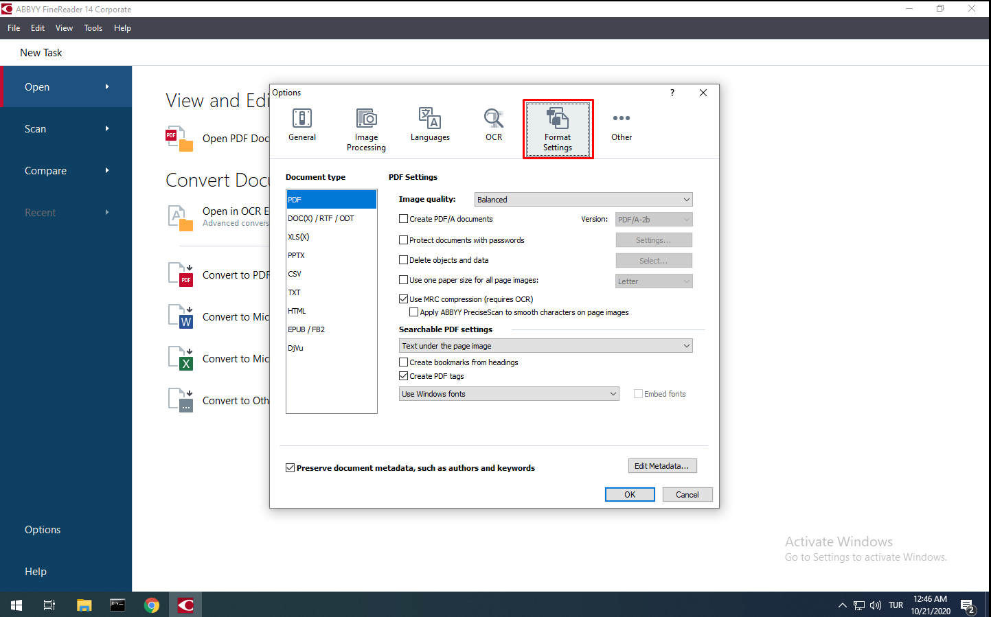"Format Settings" Tab