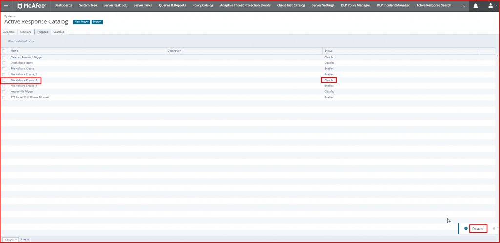 Cannot Disable or Delete Policy in McAfee Active Response Triger ...