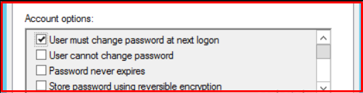 User must change password at next logon