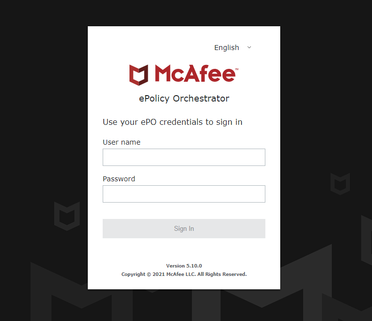 Mcafee ePolicy Orchestrator Login Page